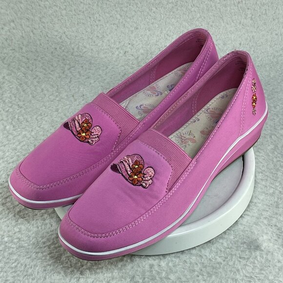 Keds Grasshoppers Shoes Womens 10W Pink Red Hat Society Slip On Wedge Heel - Picture 1 of 10